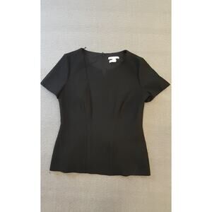 BOSS Hugo Boss Womens 10 Black Short Sleeve V Neck Fitted Blouse‎